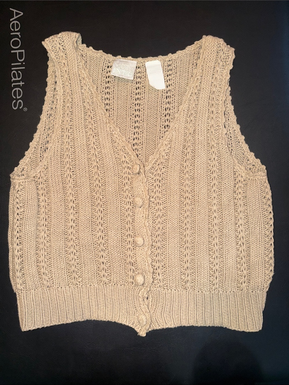 Moda International Beige Knit Button-Front Sweater Vest